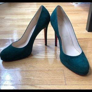 Louboutin Green Suede Platform Heels